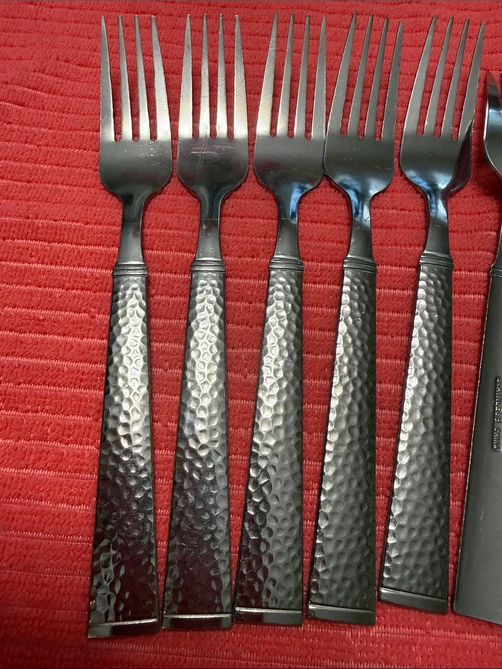 Hammered Stainless Steel Dinner Forks - Matte Finish. Sets of 7.